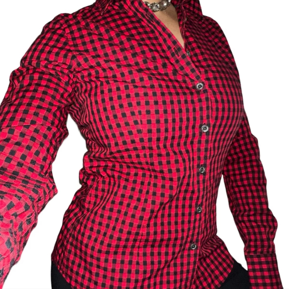 Brooks Brothers Ladies Red Black BUFFALO CHECK Button Down Fitted Size 6 👀